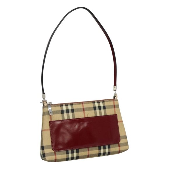 BURBERRY Nova Check Accessory Pouch PVC Leather Beige Silver